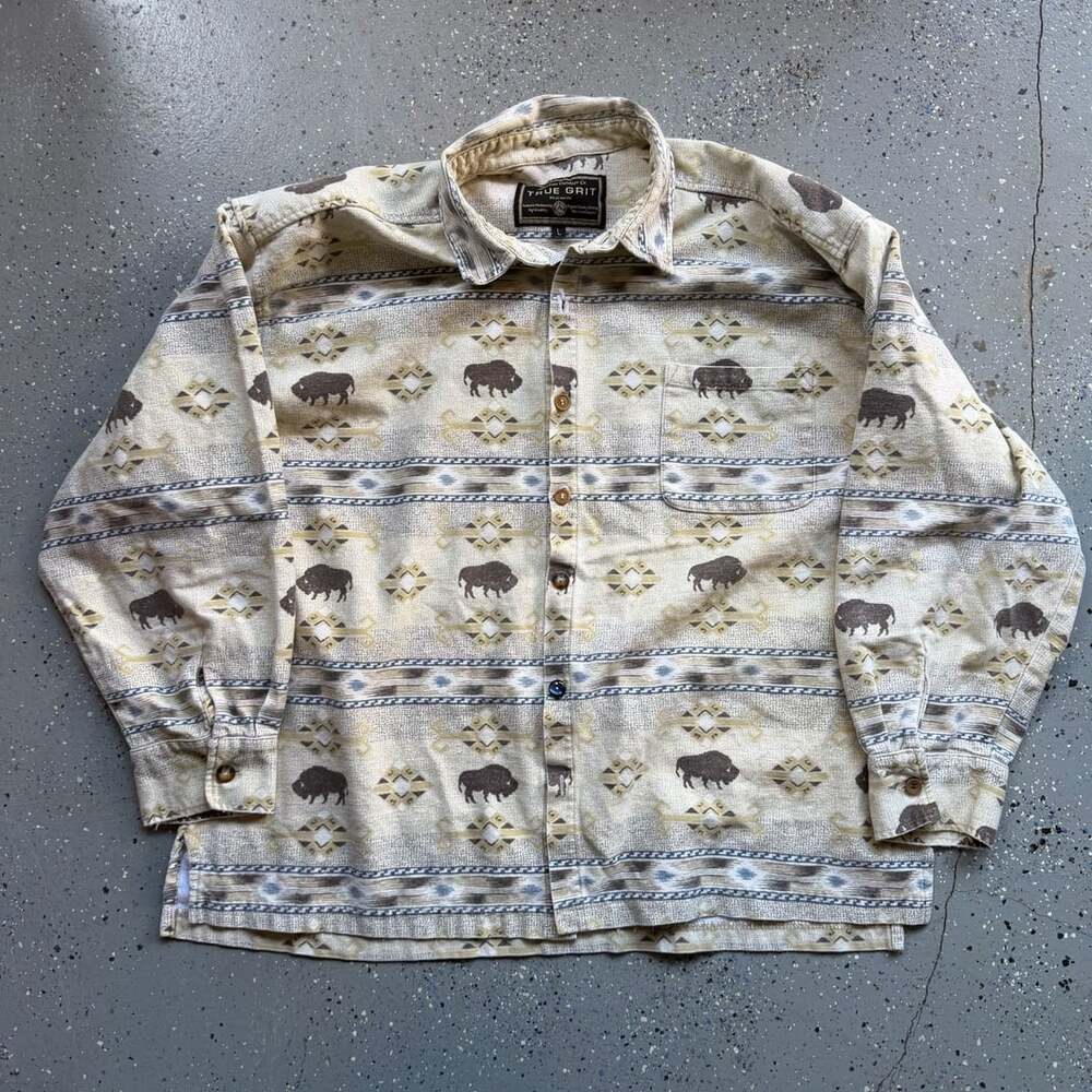 True Grit Buffalo Southwest Print Long Sleeve Shirt Size L